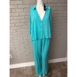 Fashion Nova Greece Fantasy Women’s Turquoise Crinkle 2 PCS Pant Set Size X